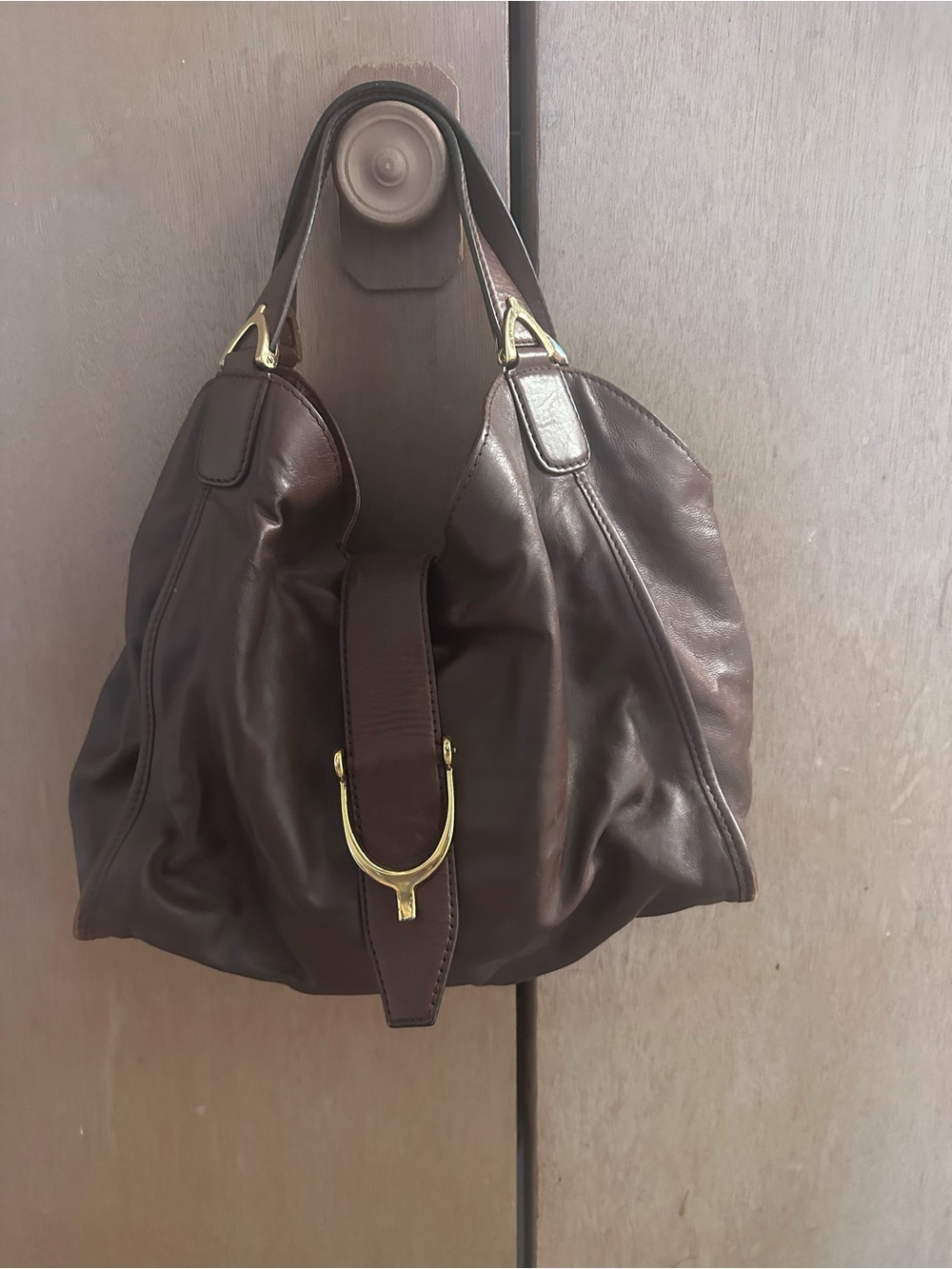 Gucci Brown Leather Hobo with Gold-Tone Buckle